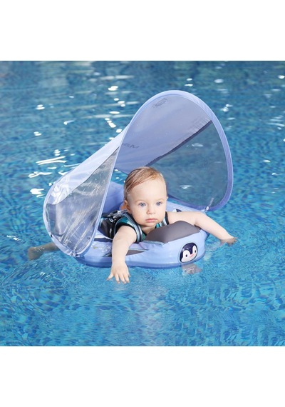 Mambobaby Yüzme Simidi - Mor Penguen, Emniyetli, Gölgelikli Ve Ayak Destekli