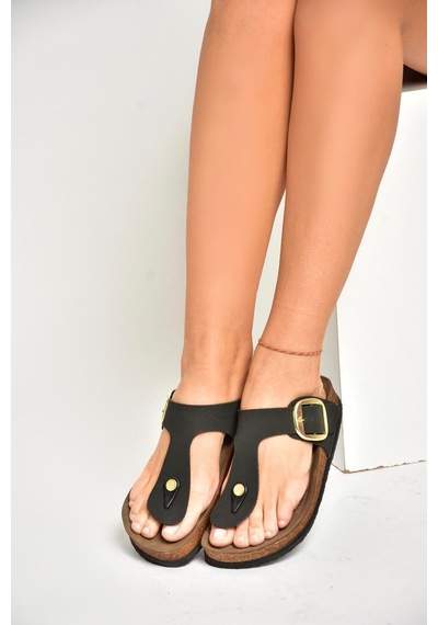 Fox Shoes U777917002 Siyah Süet Parmak Arası Kadın Terlik Siyah-süet Siyah