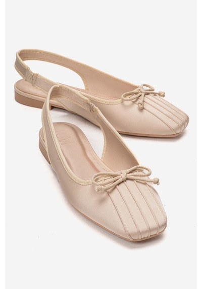 Luvishoes Zelvıa Bej Saten Fiyonklu Arkası Açık Kadın Babet Ayakkabı