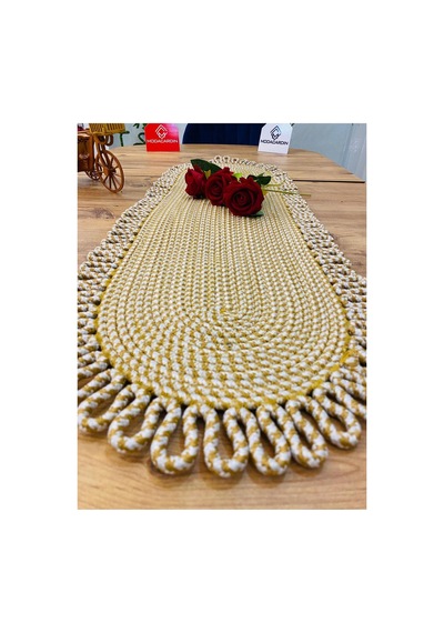 Jüt, Hasır, Dekoratif Masa Örtüsü, Runner 30x80 Cm, Amerikan Servis, Sehpa Örtüsü, Bohem Tarzı Jüt Beyaz Jüt Beyaz