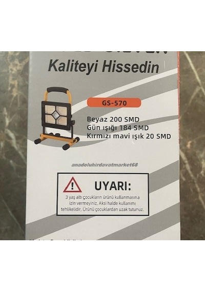 Gs-570 Sanayi Tipi Solar Projektör Çakarlı Kamp Lamba Güçlü Işık 150w Kristal Led Siyah Sarı