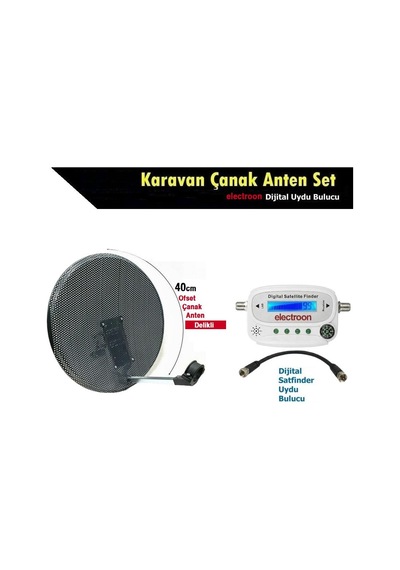 Antenci 40cm Delikli Karavan Çanak Anten Seti + Electroon Dijital Uydu Bulucu