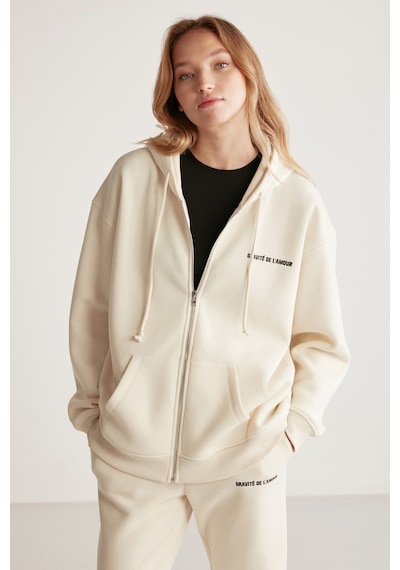 Grimelange Ametıs Kadın Oversize Organik Pamuklu Metal Fermuarlı Kapüşonlu Vanilya Sweatshirt Grimelange Ametıs Kadın Oversize Organik Pamuklu Metal Fermuarlı Kapüşonlu Vanilya Sweatshirt