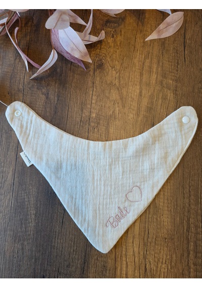 Venedys İsme Özel Müslin Bebek Mama Önlüğü Nakışlı Bandana Önlük 0-2 Yaş Krem