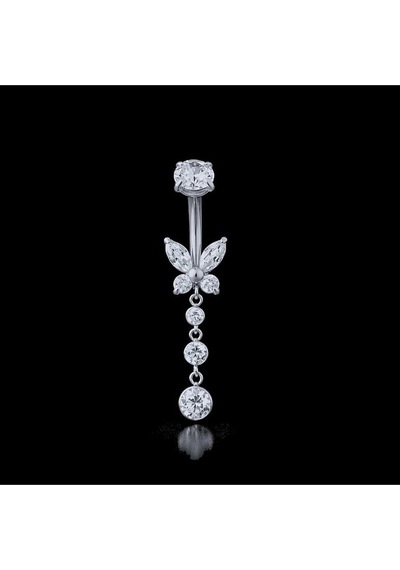 Işıl Işıl Sallantılı Kelebek Model Göbek Piercingi Kelebek Piercing Siyah