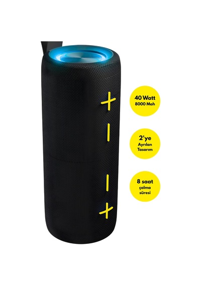 Md-4bt Duares Siyah 40w 4000mah + 4000mah Tf-aux-tws-ıpx6 Mıknatıslı Bluetooth Hoparlör