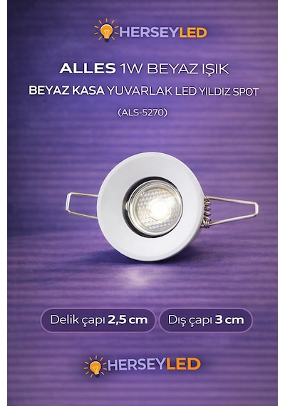 Alles 1w Beyaz Işık Beyaz Kasa Yuvarlak Led Yıldız Spot Beyaz