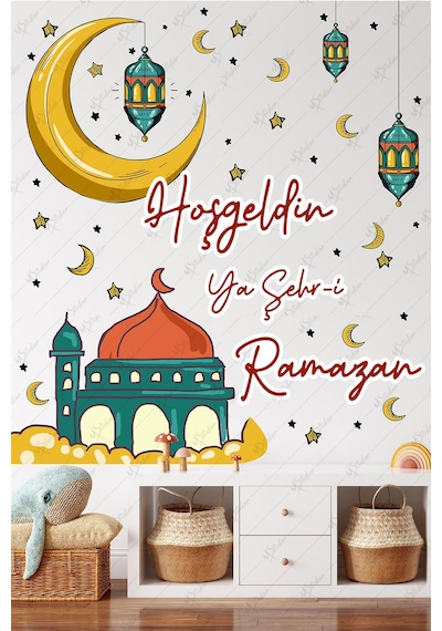 Ramazan Ayı Temalı Cam Duvar Süsleri Hoşgeldin Ramazan Sticker Seti -r3 Çok Renkli