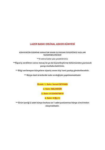 Orjinal Asker Künyesi - Lazer Kazıma - Army Dog Tag Gümüş