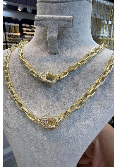 İkili Gold Renk Kolye 45 Cm Altın