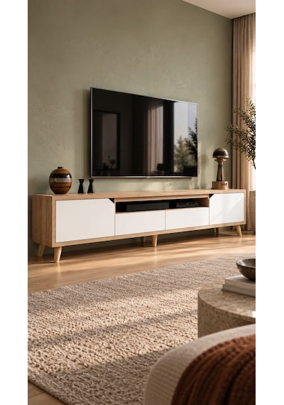 Legno Premium 180cm Modern Tv Ünitesi Safir Meşe-beyaz Beyaz - Safir Meşe