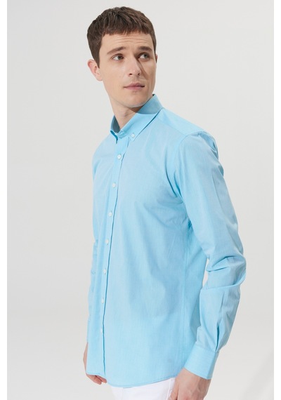 AC&Co / Altınyıldız Classics ERKEK TURKUAZ Slim Fit Dar Kesim Düğmeli Yaka %100 Pamuk Filafil Desenli Gömlek Turkuaz AC&Co / Altınyıldız Classics ERKEK TURKUAZ Slim Fit Dar Kesim Düğmeli Yaka %100 Pamuk Filafil Desenli Gömlek Turkuaz