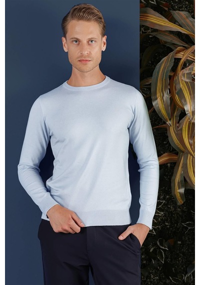 Efor Tr 858 Slim Fit Mavi Klasik Triko Mavi