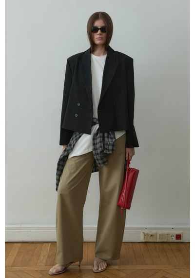 Suud Collection Ekru Asimetrik Oversize Tişört