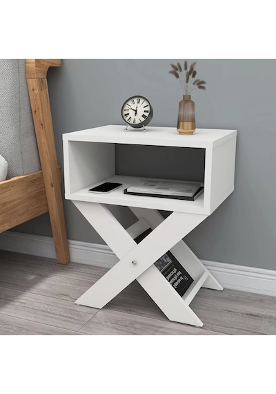Reyo Home Enda X Ayaklı Komodin Kahve Sehpası Mat Beyaz