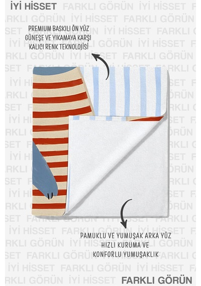 Timsah Figürlü Çizgili Çocuk Plaj Havlusu - Mavi Beyaz Marine Çocuk Hızlı Kuruyan Mikrofiber Havlu Dalgın Armut