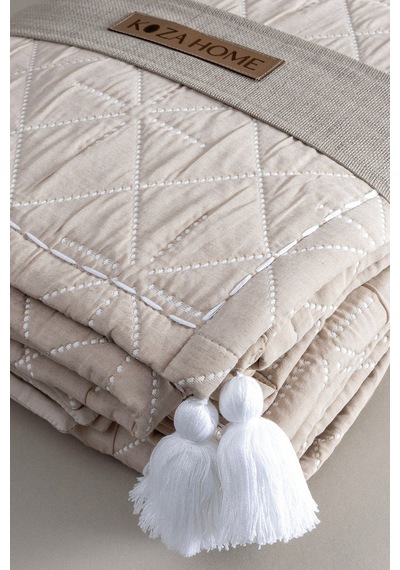 Koza Home Stella Bej Çift Kişilik Baklava Desenli Yatak Örtüsü 230x250 2 Ya Bej