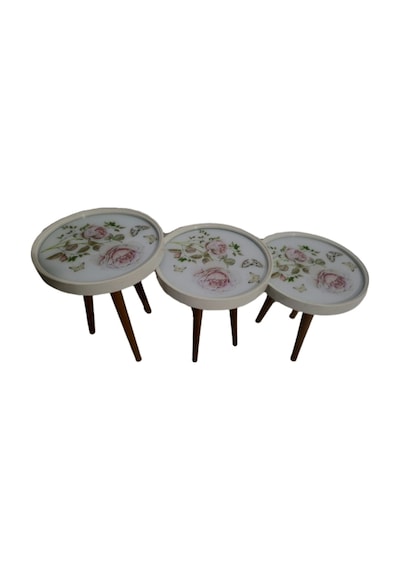 Zigon Sehpa Çember Gonca Gül Model Kayın Retro Parlak Ceviz 3 Aya