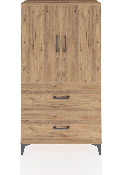 Arges Dolap Tek Raflı 2 Çekmeceli Tek Askılı 88x30x163 Çam-çam Çam