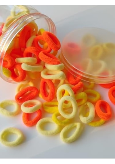 Renkli Saç Lastiği Seti, Turuncu Sarı Beyaz, Spiral Şekilli, Saç Aksesuarı Diğer