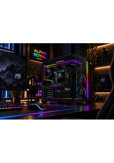 Alpha Royal 7x Argb Fan Kumanda Ve Kontrolcü Atx Boş Bilgisayar Kasası Siyah