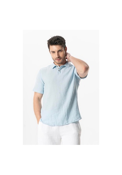 Kısa Kol Polo Yaka Müslin Yazlık Tshirt Buz Mavi Bmv Buz Mavi