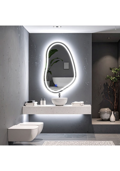 Vornel Beyaz Led'li Lazer Kumlamalı Lavabo & Banyo Aynası Dokunmatik Sensörlü 110 X 70 Cm