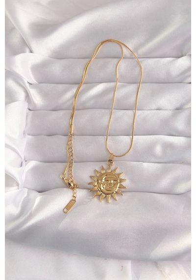 316l Çelik Gold Renk Güneş Figür Vintage Kolye - Tj-bko9060 Gümüş