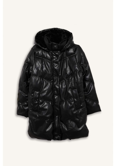 Defacto Su Geçirmez Relax Fit Kapüşonlu Suni Deri Parka F2884ax26spbk27 Siyah-bk27