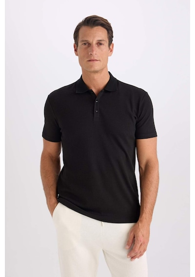 DeFacto Slim Fit Dar Kesim Polo Yaka Kısa Kollu Pamuklu Modal Karışımlı Basic Düz Siyah Tişört M6609AZ25SPBK81