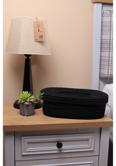 Hasır Jüt Sepet Oval Kapaklı Organizer Düzenleyici 30x20x10 Cm Açık Siyah Açık Siyah