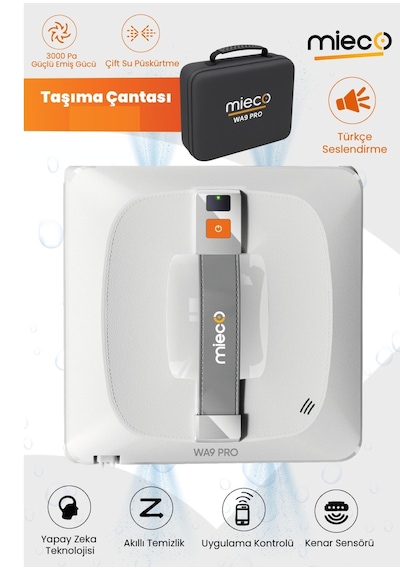 Mieco WA9 Pro Çift Yönlü Su Püskürtmeli Cam Temizleme Robotu (Kumandalı)