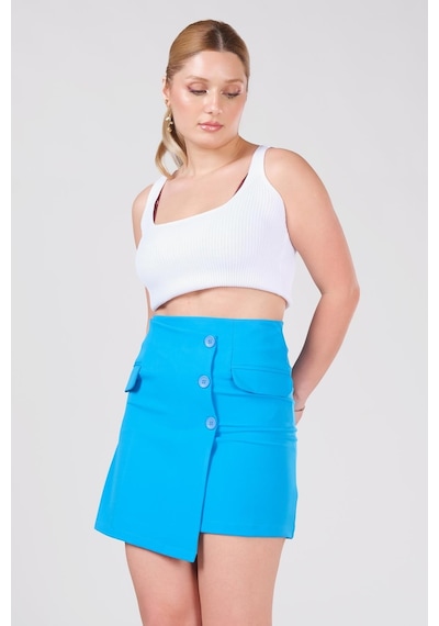 Giyim Dünyası Kadın Cep Detaylı Etek Mavi 001