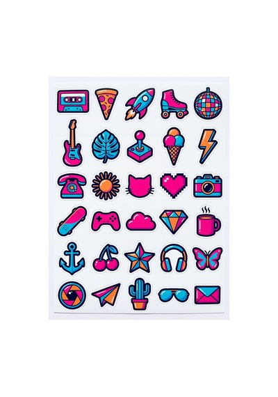 30 Adet Pop Art Retro İkonlar Sticker Seti - Laptop Defter Ajanda İçin Çok Renkli