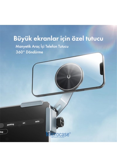 Microcase Araç İçi Multimedya Ekran Yanı Magsafe Uyumlu Güçlü Manyetik Telefon Tutucu, Teleskobik Ayarlanabilir-al5828 Gümüş