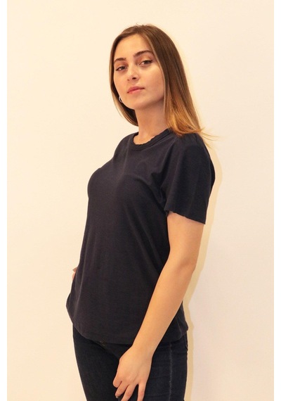 Rich Kadın Organik Bisiklet Yaka T-shirt %100 Pamuk Tişört SIYAH