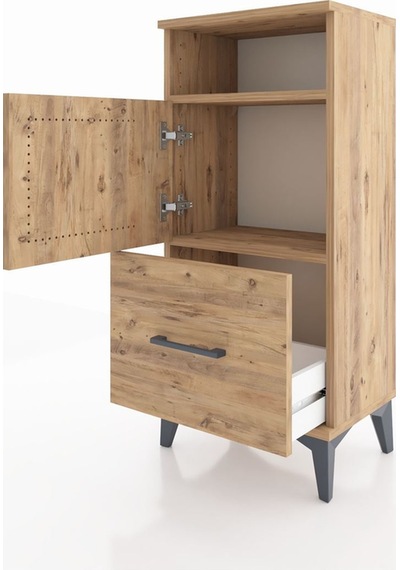 Arges Komodin 2 Raflı Tek Çekmeceli 2 Kapaklı 44x30x96 Çam-çam Atlas Çam