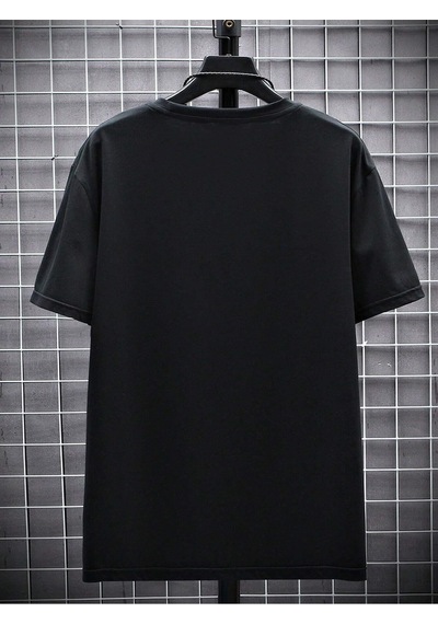 T-shirt - La 1987 Baskılı Oversize Bisiklet Yaka Kısa Kol Tişört Siyah