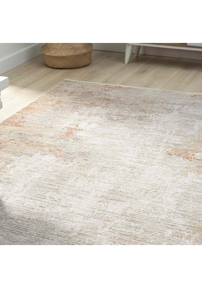 Açık Gri Bej Turuncu Eskitme Desenli Halı - Dk10206tp Açık Bej