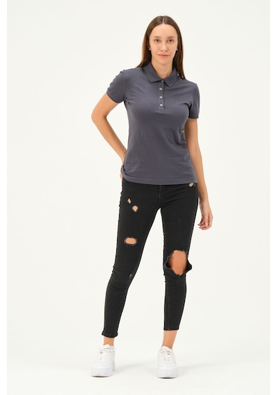 Msw Kadın Kısa Kollu Regular Fit Polo Yaka T-shirt Füme