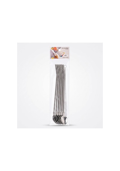 6'lı Kaşıklı Pipet Seti - Metal - Pipet Temizleme Fırçası