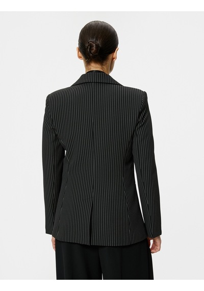 Koton Slim Fit Blazer Ceket Tek Düğmeli Cep Detaylı Siyah Çizgili 4sak50063uw Siyah