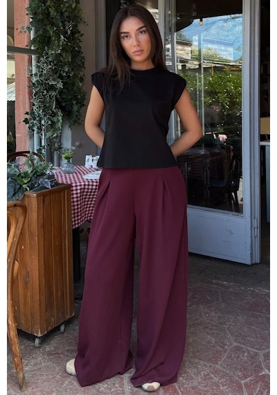 Madmext Bordo Rahat Kesim Pileli Pantolon Mg2709