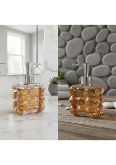 Beyaz Bubble Design Cam Sıvı Sabunluk - 450 Ml Kabartmalı Şık Banyo Ve Mutfak Sabunluğu 7x12 Cm 5066 - Şeffaf Diğer
