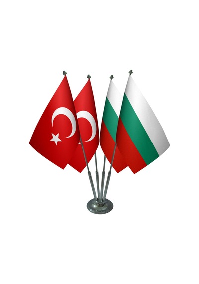 Masa Üstü Bulgaristan Bayrağı Türk Bayrağı Dörtlü Krom Direk Masa