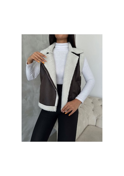 Verymoda F Suet Yakası Kürklü Yelek Vmf1532 Antrasit Krem