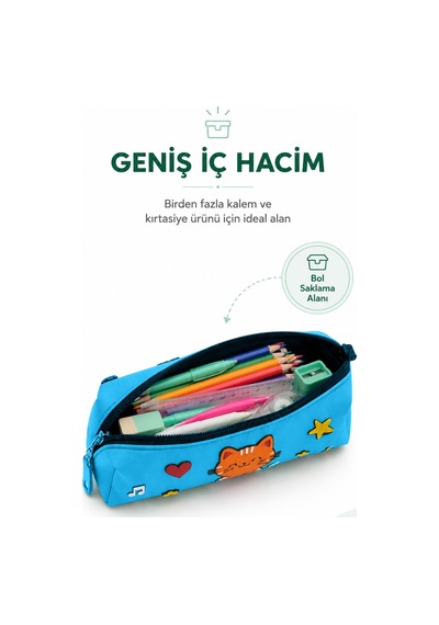 Kedi Tasarımlı PVC Kalem Kutusu – Dayanıklı Silikon Yapı, Çocuklar için Şık ve Pratik Okul Kalemlik Mavi