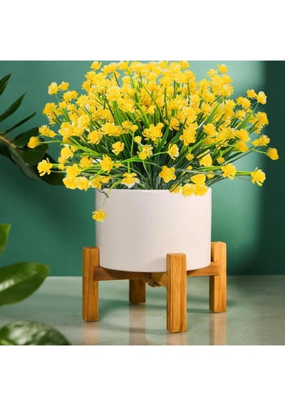 6lı Set Yapay Çiçek Sazlı Lotus Sarı Renk 7 Dal Plastik 30cm
