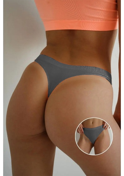 Navelli Model Düz Desensiz Örme Model Yumuşak Dikişli Spor String Külot Koyu Gri Renk Koyu Gri