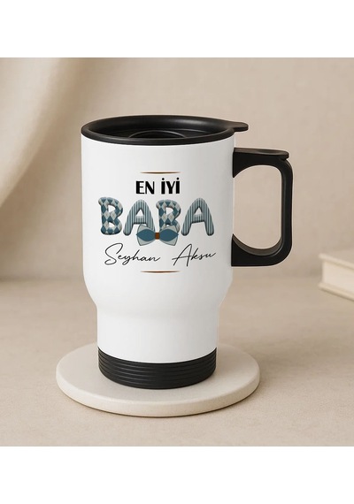 Bk Gift Kişiye Özel Babalar Günü Tasarımlı Kulplu Beyaz Çelik Bardak Termos Mug 450ml-9, Babalar Günü Hediye, Babaya Hediye